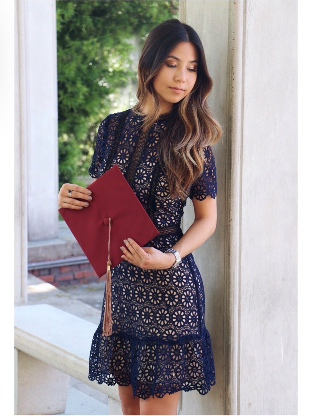 AQUA Navy Blue/Black Floral Lace Crochet Dress XS